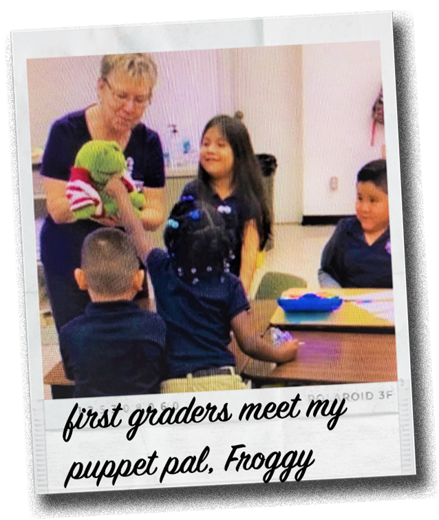 first graders meet my puppet pal, Froggy